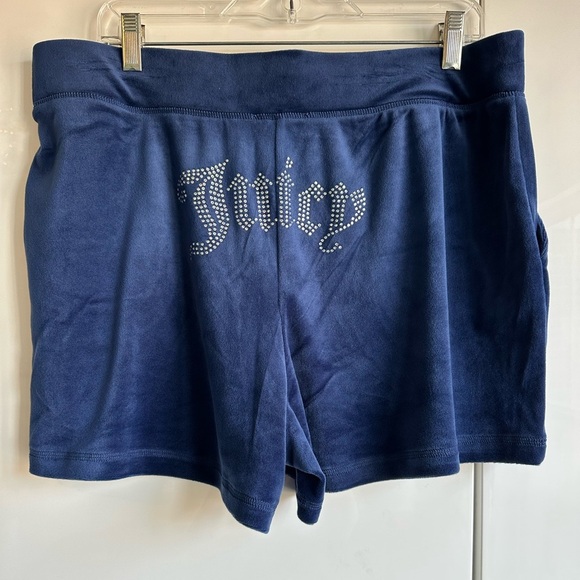 Juicy Couture Velour Set Womens XL Short Sleeve Hoodie Shorts Bling Blue NWT Y2K - Picture 7 of 12